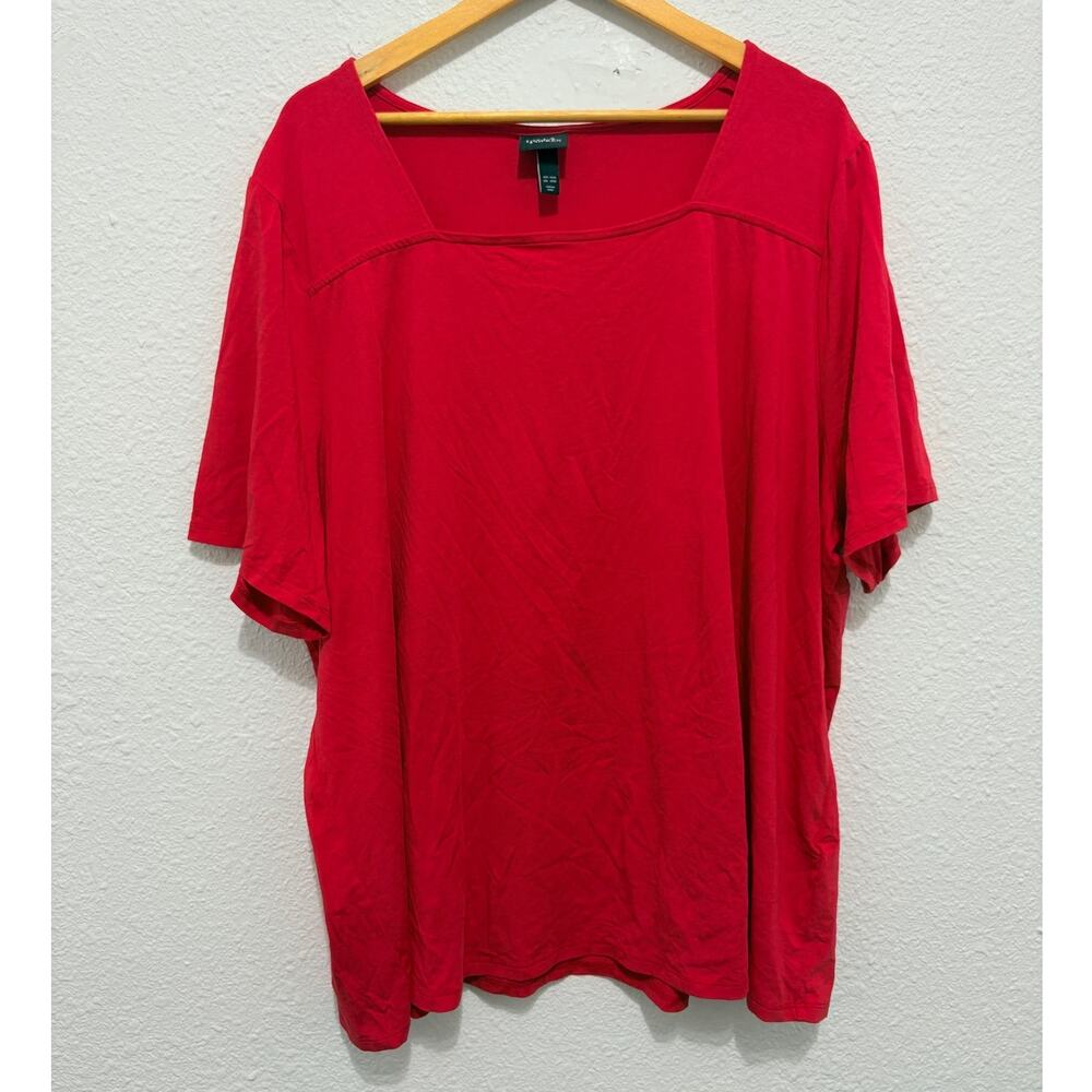 Ulla Popken Red Short Sleeve Blouse Cotton Modal Minimalist Capsule